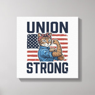 Union Starke Katze Arbeiter Patriotisch Vintage-Sh Leinwanddruck