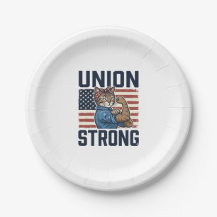 Union Starke Katze Arbeiter Patriotisch Vintage-Sh Pappteller