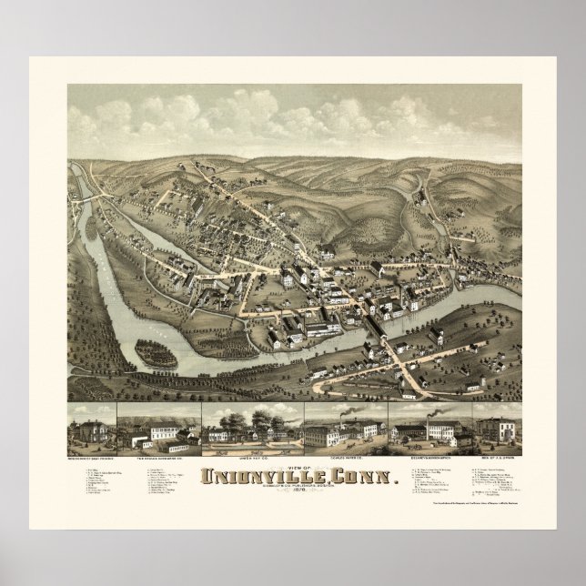 Unionville, CT Panoramic Map - 1878 Poster (Vorne)