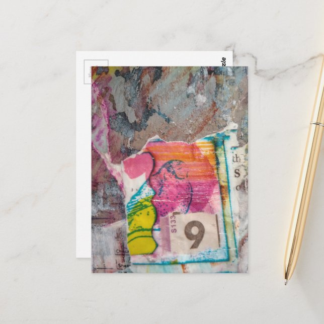  unique abstract mixed media collage Bird 9 Postkarte (Vorderseite/Rückseite Beispiel)