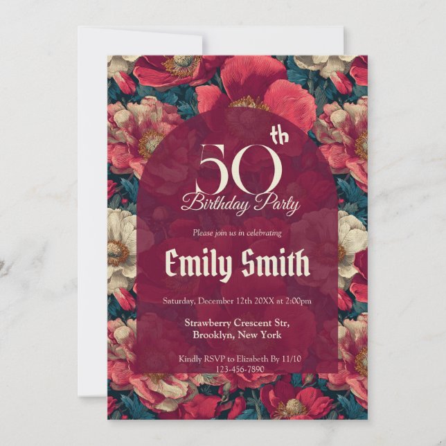 Unique Anemones Fantasy 40Th Birthday Einladung (Vorderseite)