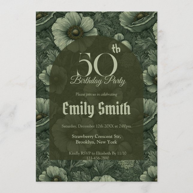 Unique Anemones Sparkle Happy Birthday Einladung (Vorderseite)