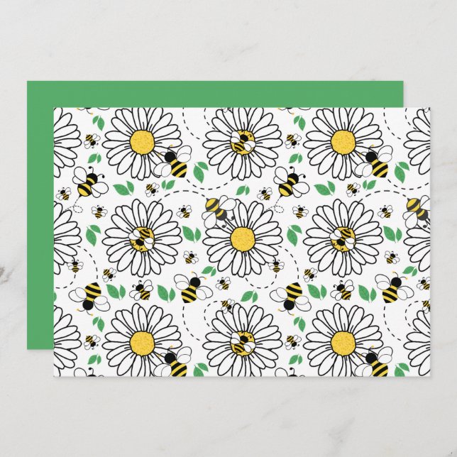 Unique Bees & Daisies Spring Note Card Mitteilungskarte (Vorne/Hinten)