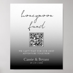 Unique Black and White Honeymoon Fund Wedding Sign Poster