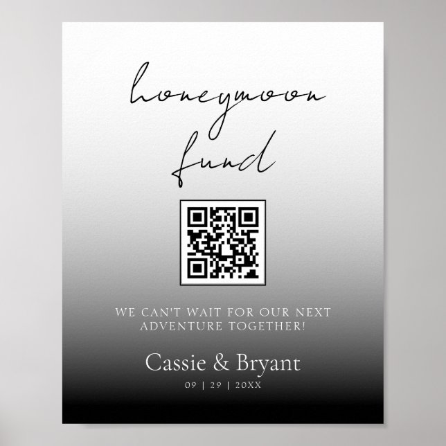 Unique Black and White Honeymoon Fund Wedding Sign Poster (Vorne)