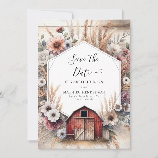 Unique Boho Barnyard Wedding Save The Date (Vorderseite)