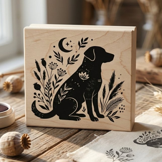 Unique Celestial Black Lab Botanical Art Stamp Gummistempel (Black lab botanical art stamp)