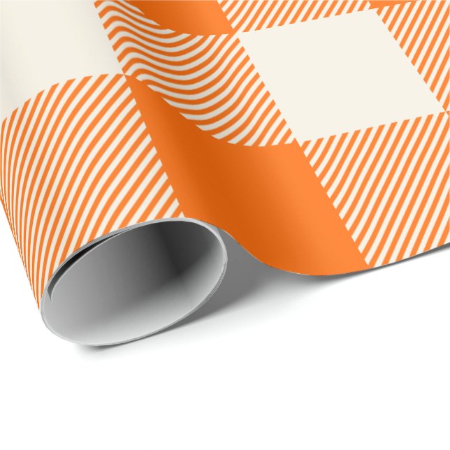 Unique & Chic Bold Orange & Cream Buffalo Plaid Geschenkpapier (Rolleneckpunkt)