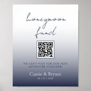 Unique Chic Navy Blue Honeymoon Fund Wedding Sign Poster