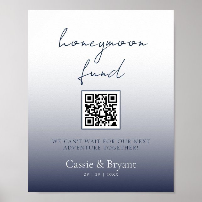 Unique Chic Navy Blue Honeymoon Fund Wedding Sign Poster (Vorne)