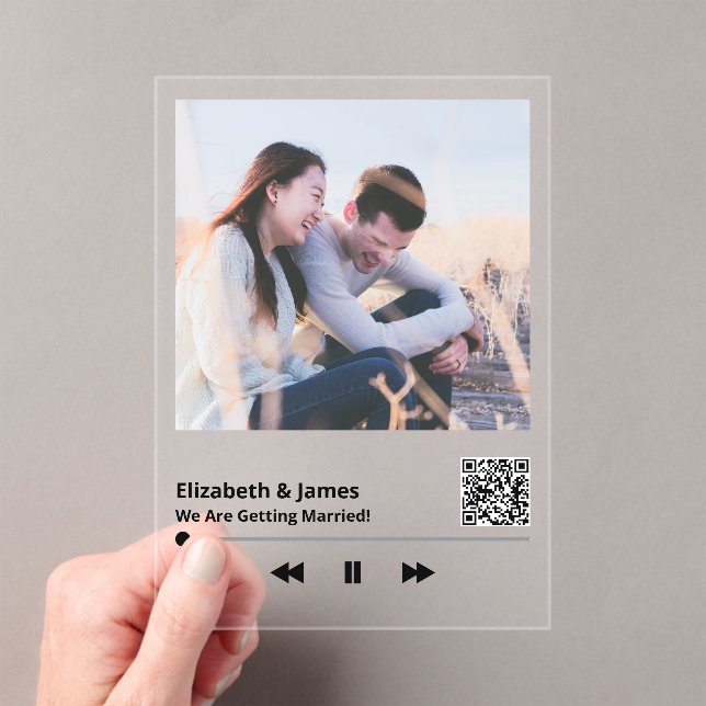 Unique Couple Foto Music Plaque QR Code Wedding Acryleinladungen (Insitu (Handheld))