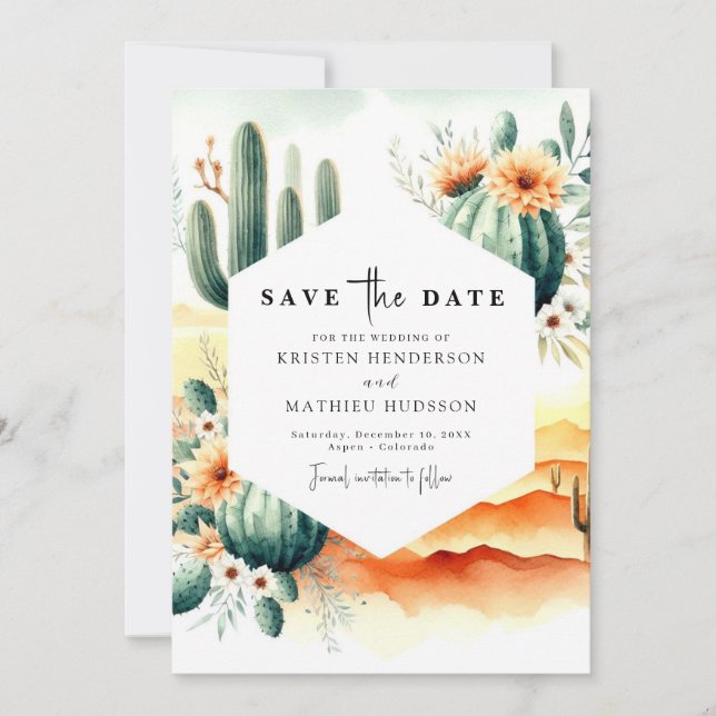 Unique Custom Cactus Wedding Save The Date (Vorderseite)