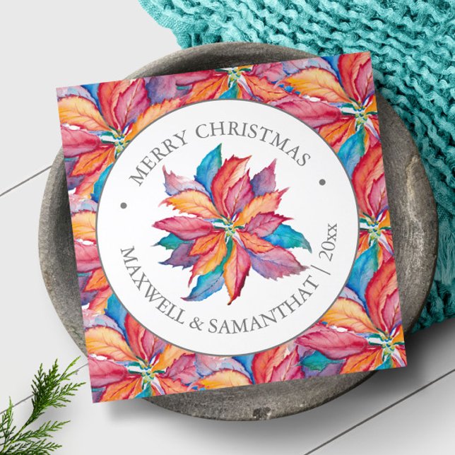 Unique Custom Photo Christmas Cards Pink Dreifach Gefaltete Urlaubskarte (Customizable holiday greeting cards feature unique watercolor art and design by Victoria Grigalunas)