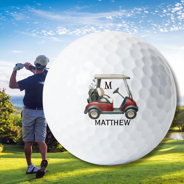 Unique Custom Red Cart Monogram Name Golfball (Von Creator hochgeladen)