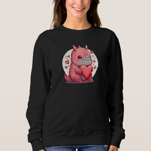 Unique Cute Dino Dazecore Valentines Day Sweatshirt (Vorderseite)
