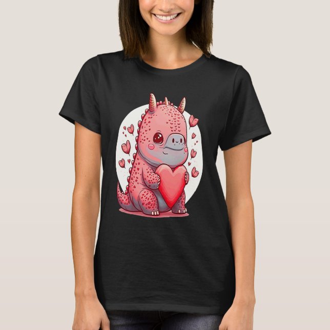 Unique Cute Dino Dazecore Valentines Day T-Shirt (Vorderseite)