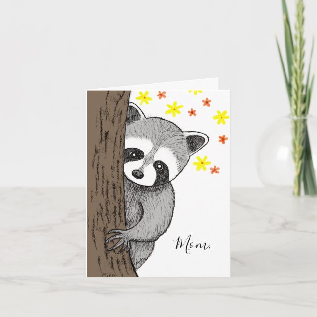 Unique Cute Raccoon Customizable Text Mother's Day Karte (Vorderseite)