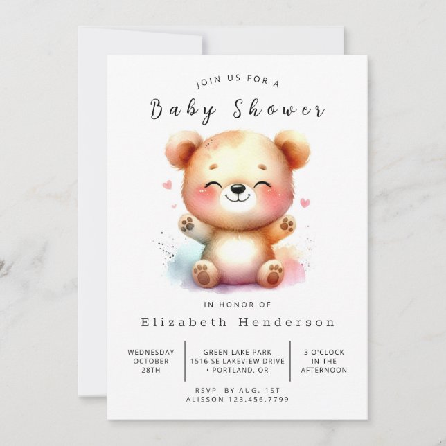Unique Digital Bear Baby Dusche Einladung (Vorderseite)