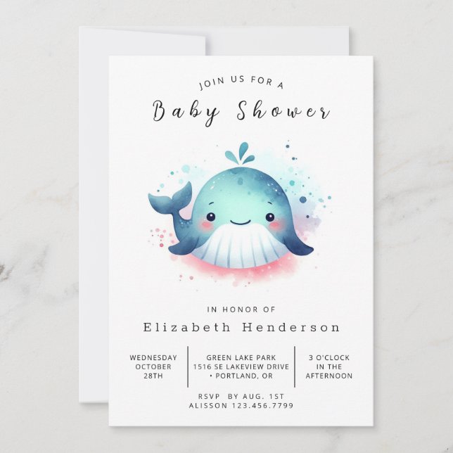 Unique Digital Whale Baby Dusche Einladung (Vorderseite)