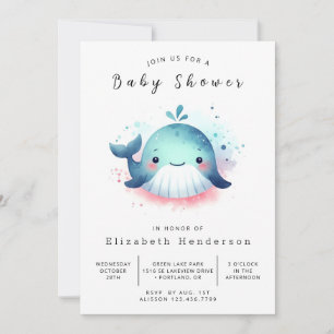 Unique Digital Whale Baby Dusche Einladung