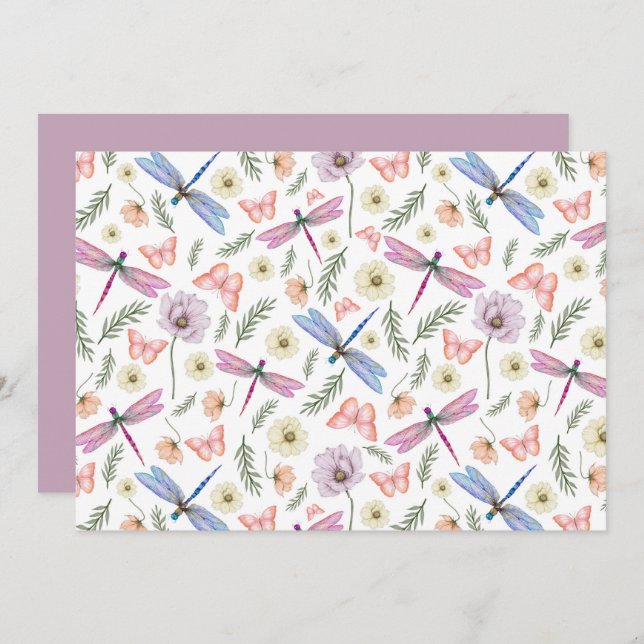 Unique Dragonflies & Butterflies Note Card Mitteilungskarte (Vorne/Hinten)