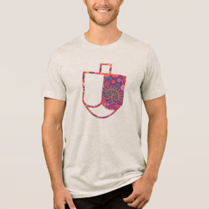 Unique Dreidel Imitats Applique Hanukkah Tri-Blend Shirt