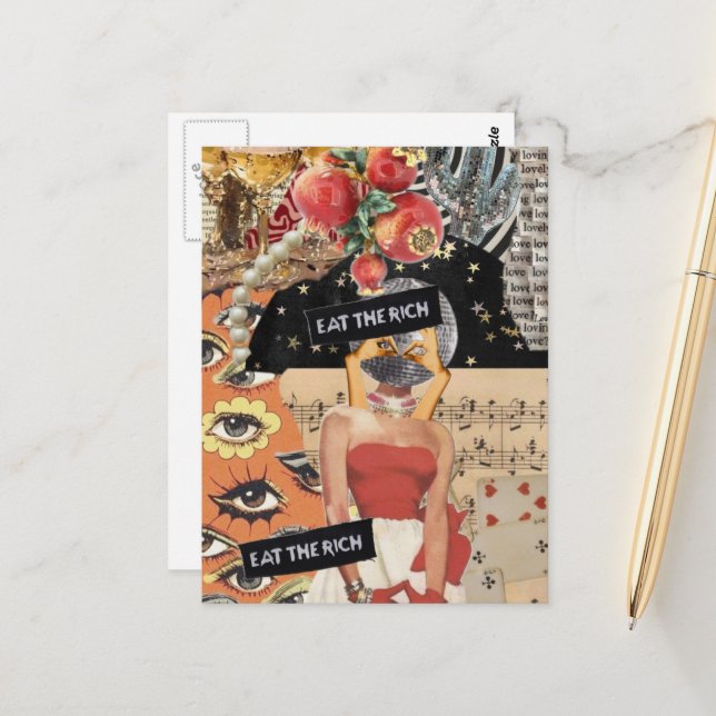 Unique Eat the Rich Mixed Media Collage Postkarte (Vorderseite/Rückseite Beispiel)