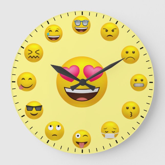 Unique Emoticon Emoji Themed Large Clock Große Wanduhr (Vorderseite)