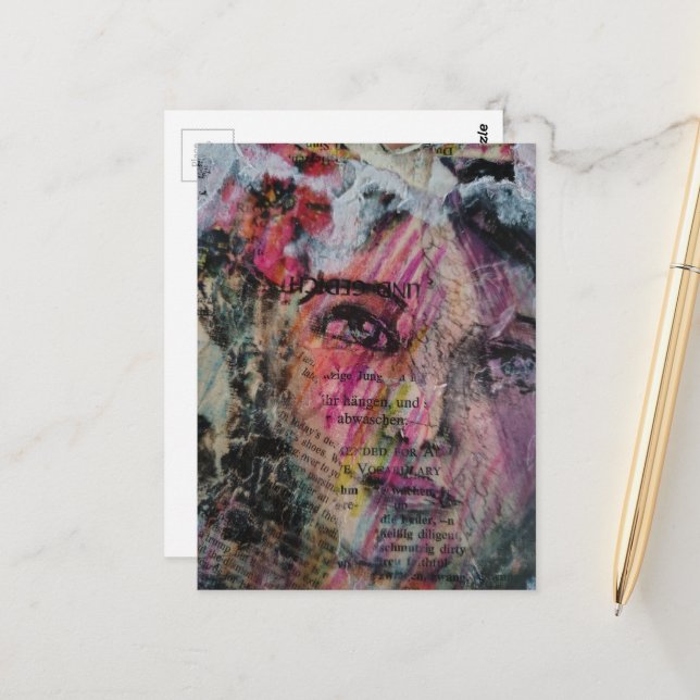 Unique face volcabulary mixed media collage postkarte (Vorderseite/Rückseite Beispiel)