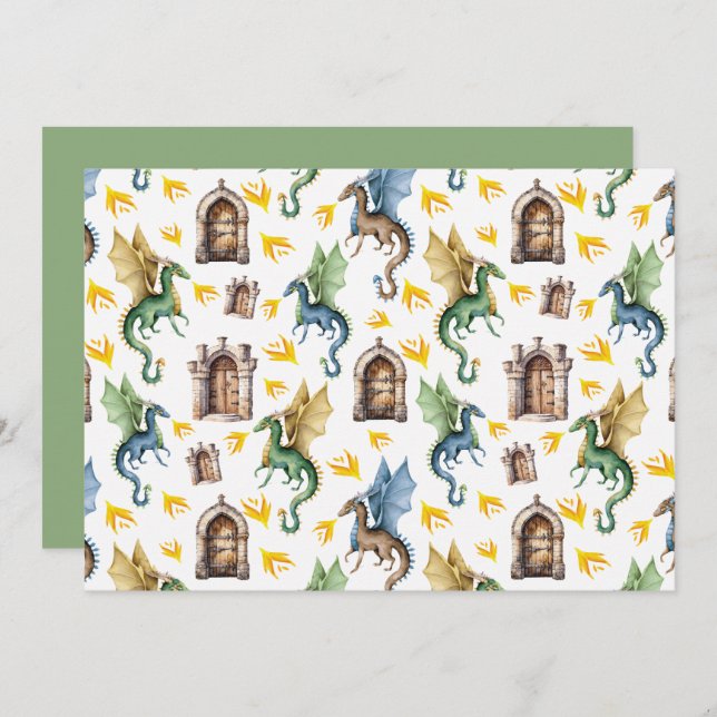 Unique Fire Dragons Note Card Mitteilungskarte (Vorne/Hinten)