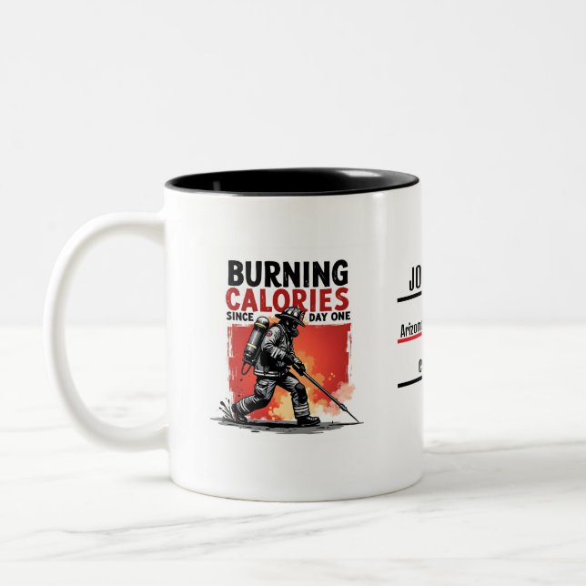 Unique Firefighter or Fireman, Black and Red Funny Zweifarbige Tasse (Links)