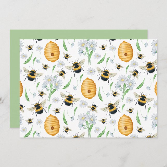 Unique Floral Honey Bees Note Card Mitteilungskarte (Vorne/Hinten)