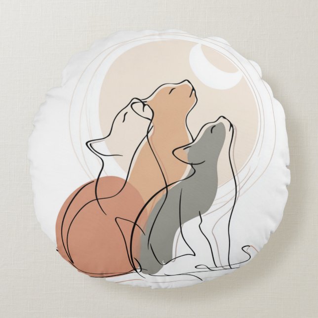 Unique Fox Howling at Moon Round Pillow Rundes Kissen (Vorderseite)
