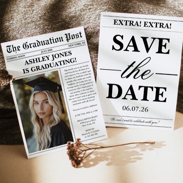 Unique Fun Newspaper Photo Graduation  Einladung (Von Creator hochgeladen)