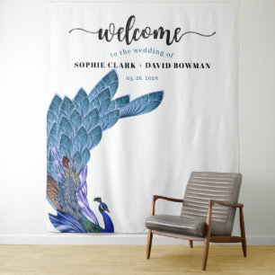 Unique Glam & Luxe Peacock Wedding Background Wandteppich