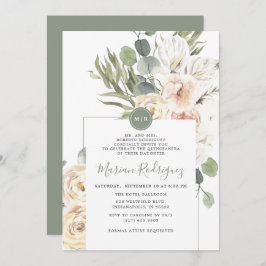 Unique Gree Floral Eukalyptus Monogram Quinceañera Einladung