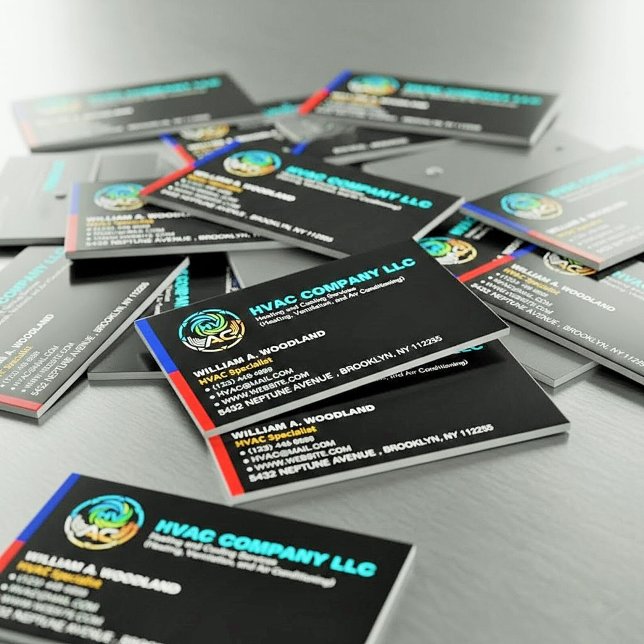 Unique Heating & Cooling Company Logo Slogan HVAC  Magnetische Visitenkarte (HVAC company refrigerator magnets, Contractor marketing materials, Black business card magnet design)