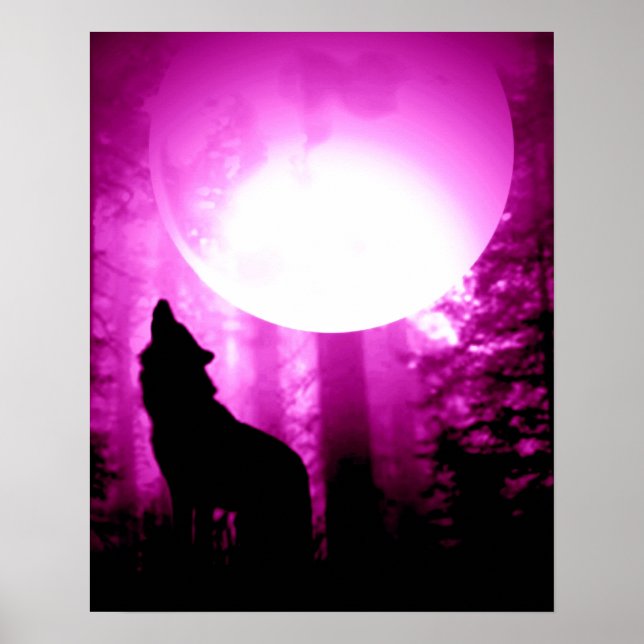 Unique Howling Wolf Silhouette Poster (Vorne)