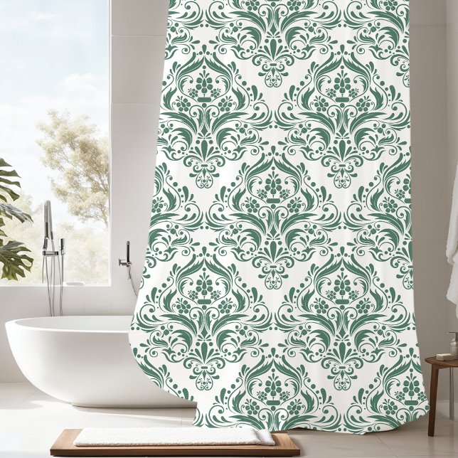 Unique Hunter Green & White Classic Damask Muster Duschvorhang (Von Creator hochgeladen)