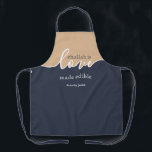 Unique Minimalist Script Challah is Love Apron Schürze<br><div class="desc">Unique minimalist script Challah is Love Made Edible. NAVY & TAN Apron. Clean Modern Script design will make your favorite baker smile.Your Homemade Challah is a frame-worthy work of art. Sign your masterpiece with a flourish with this understated classy ALL-OVER PRINT APRON..Coordinates with our matching Rising Challah Dough Cover which...</div>