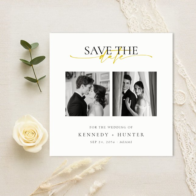 Unique Modern Elegant Gold Script Photo Wedding Save The Date (Von Creator hochgeladen)