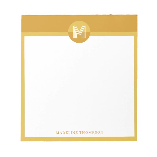 Unique Mustard Yellow Geometric Modern Monogram Notizblock (Vorderseite)