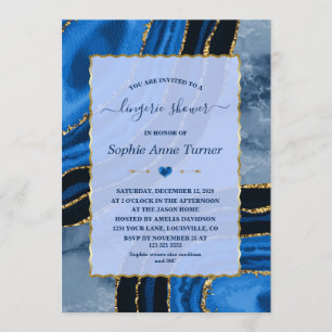 Unique Navy Blue Agate Gold Marble Lingerie Dusche Einladung
