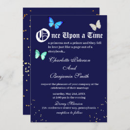 Unique Navy Blue Butterfly Fairytale Wedding Einladung
