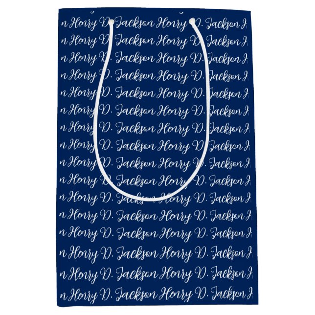 Unique Navy Blue Classical Handwriting Plain Mittlere Geschenktüte (Vorderseite)