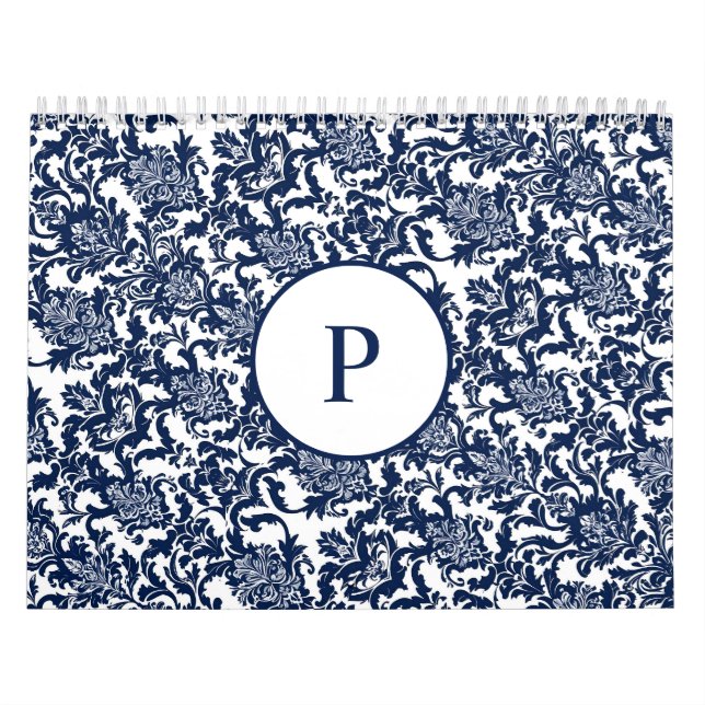 Unique Navy Blue Damask Muster Kalender (Titelbild)