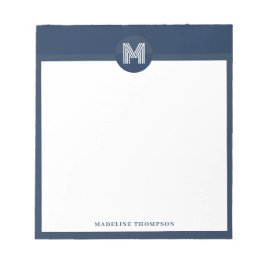 Unique Navy Blue Geometric Modern Monogram Notizblock