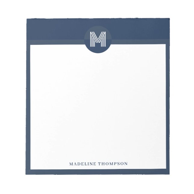 Unique Navy Blue Geometric Modern Monogram Notizblock (Vorderseite)
