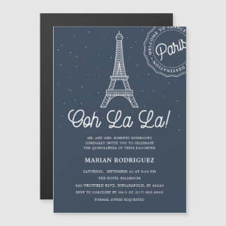 Unique Navy & Gold Eiffel Tower Paris Quinceañera Magneteinladung