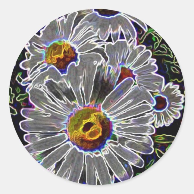 Unique Neon Daisies Runder Aufkleber (Vorderseite)